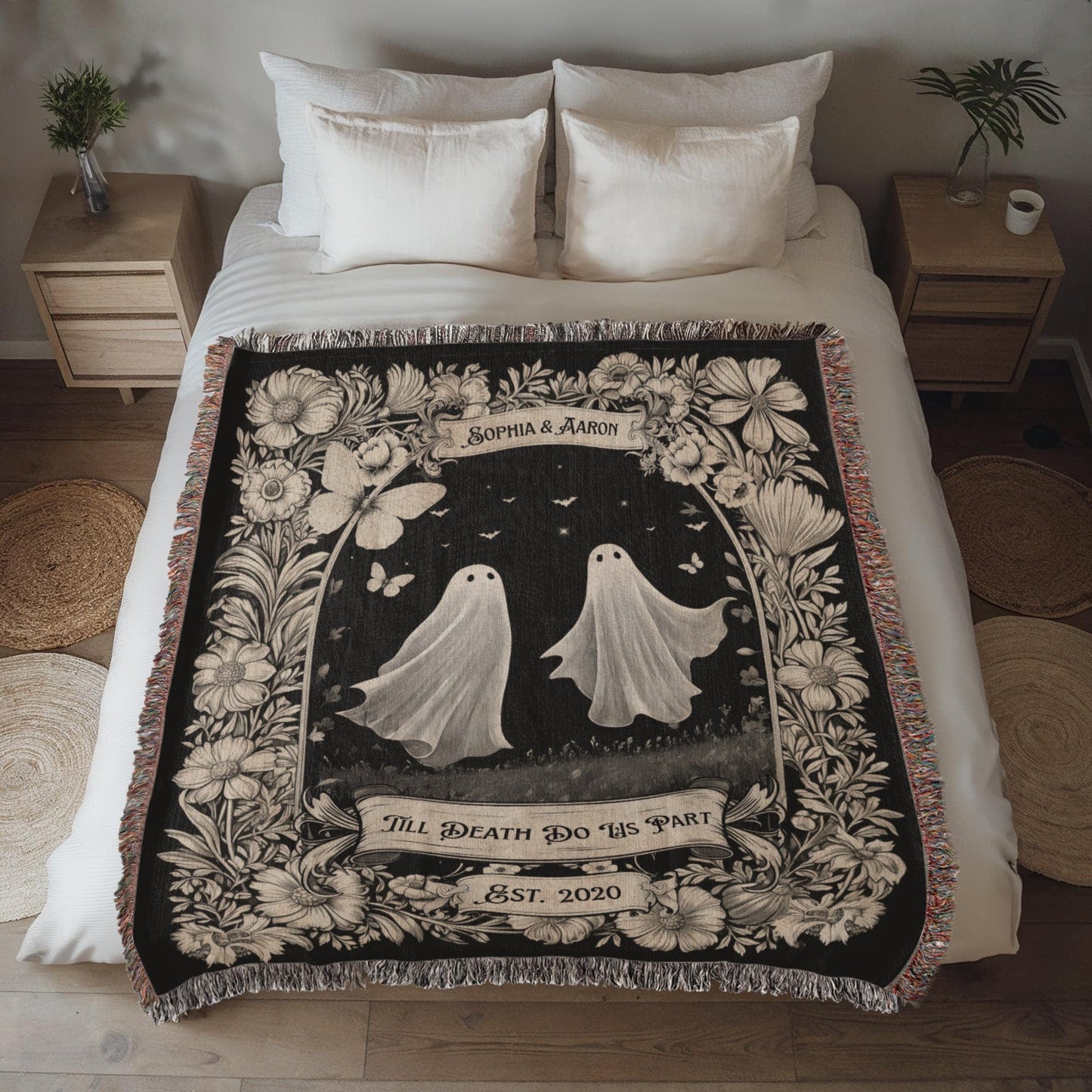 Gift for Couples Wife Husband Soulmate | Till Death Do Us Part Friendly Ghost Blanket