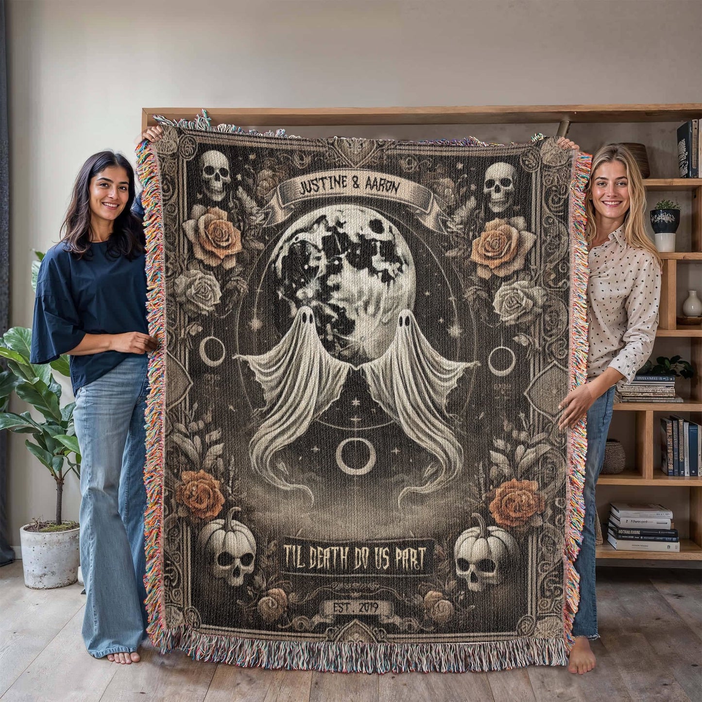 Gift for Couples Wife Husband Soulmate | 'Til Death Do Us Part Spooky Blanket