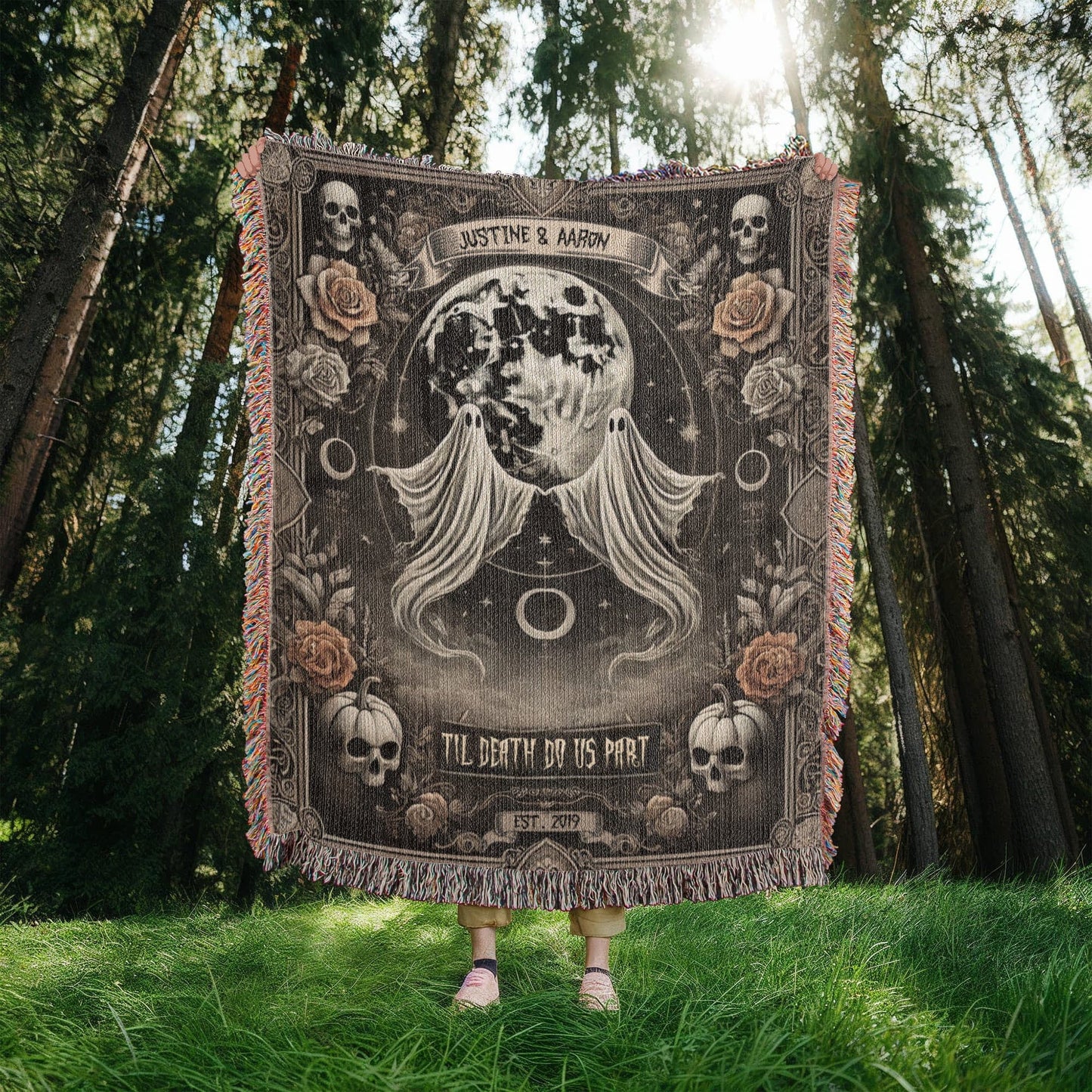 Gift for Couples Wife Husband Soulmate | 'Til Death Do Us Part Spooky Blanket