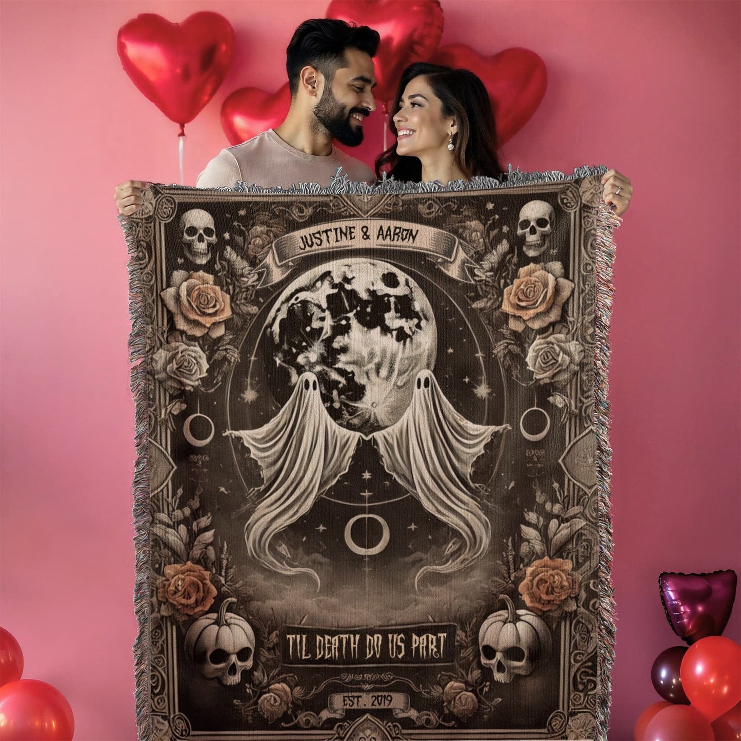 Gift for Couples Wife Husband Soulmate | 'Til Death Do Us Part Spooky Blanket