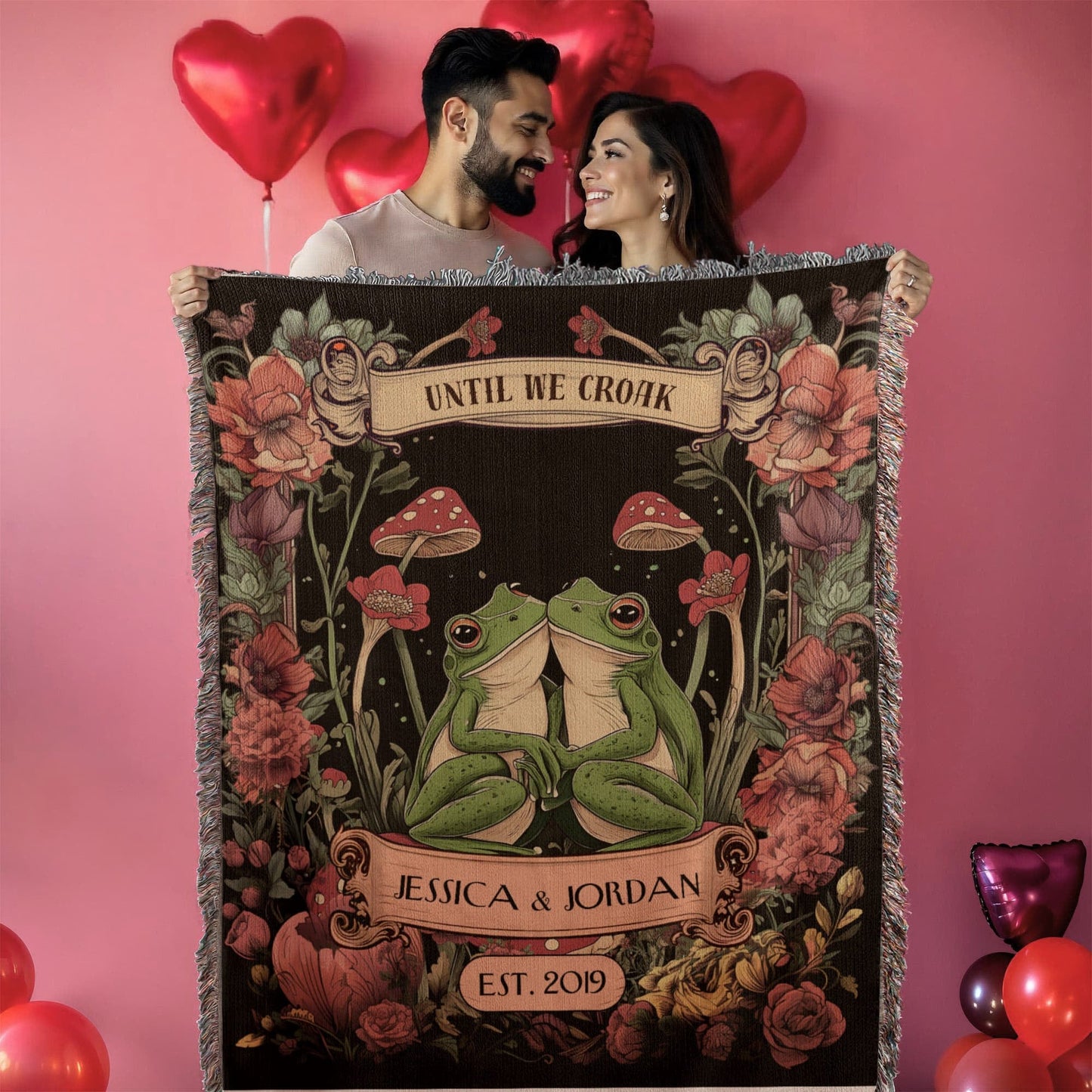 Gift for Couples Wife Husband Soulmate | Frogs in Love Blanket