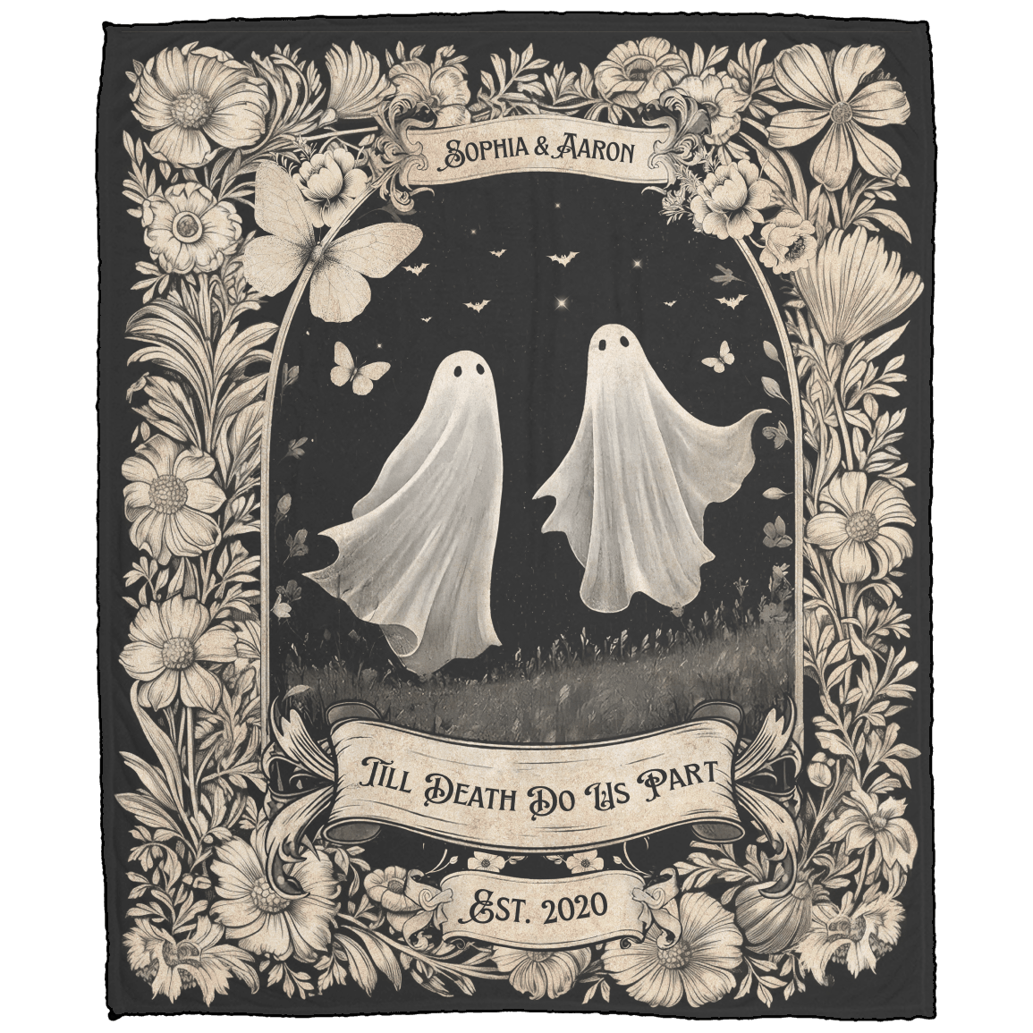 Gift for Couples Wife Husband Soulmate | Till Death Do Us Part Friendly Ghost Blanket