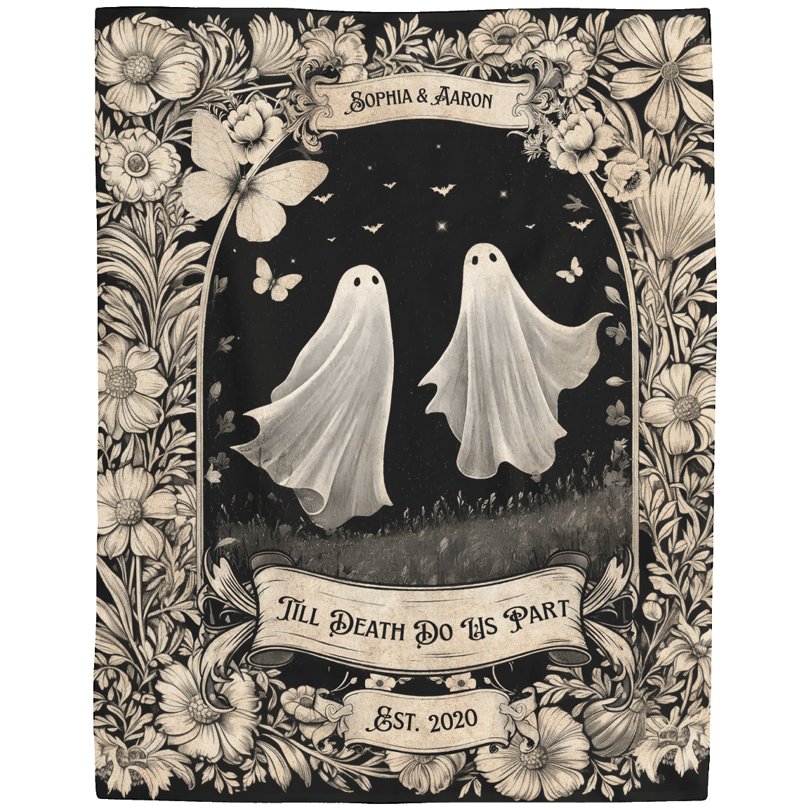 Gift for Couples Wife Husband Soulmate | Till Death Do Us Part Friendly Ghost Blanket