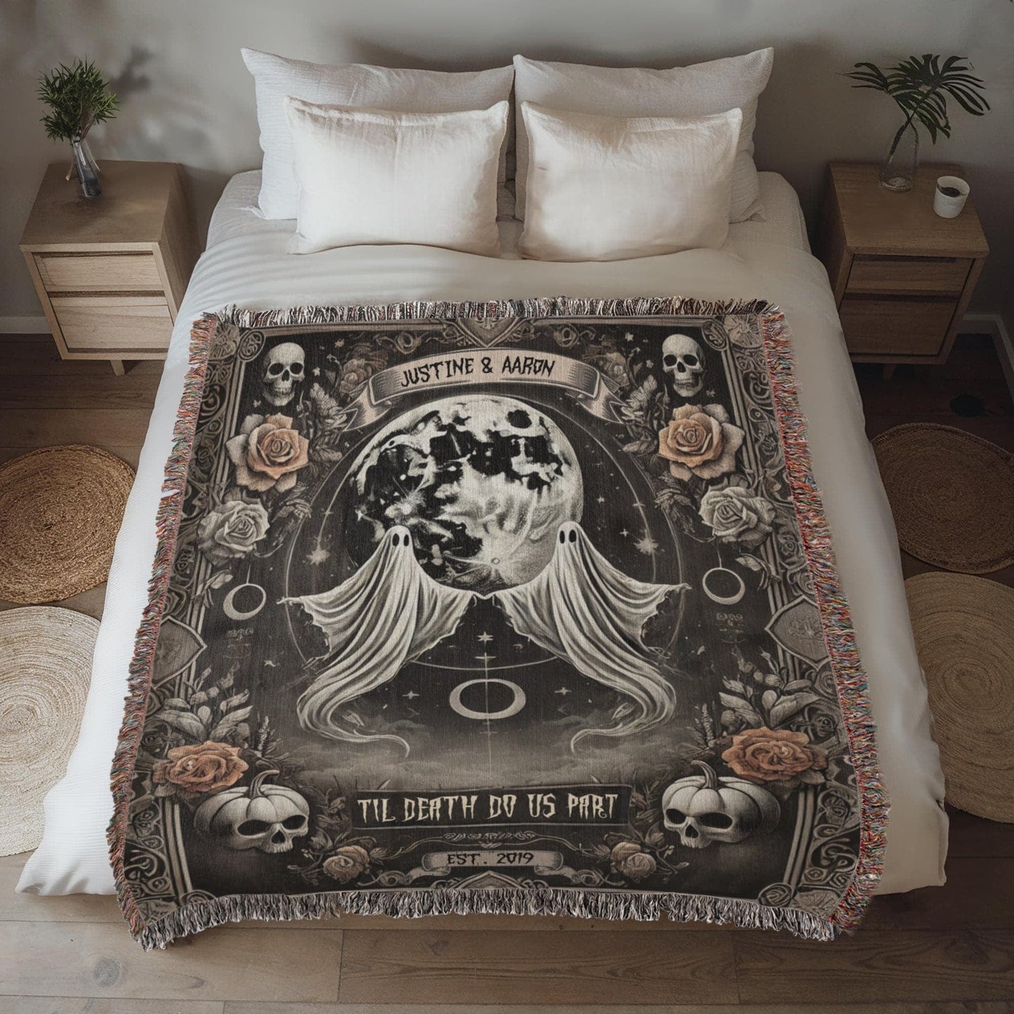 Gift for Couples Wife Husband Soulmate | 'Til Death Do Us Part Spooky Blanket