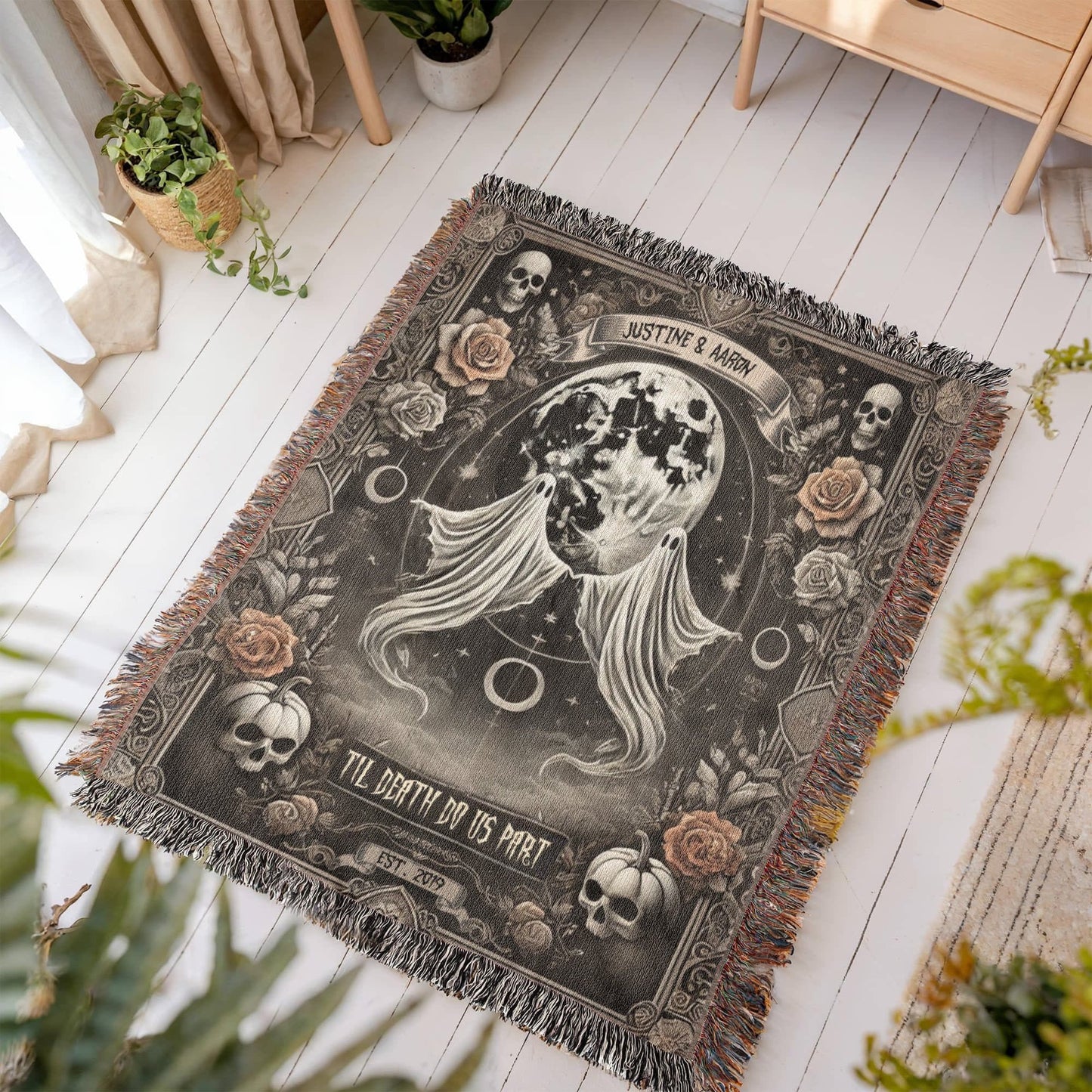 Gift for Couples Wife Husband Soulmate | 'Til Death Do Us Part Spooky Blanket