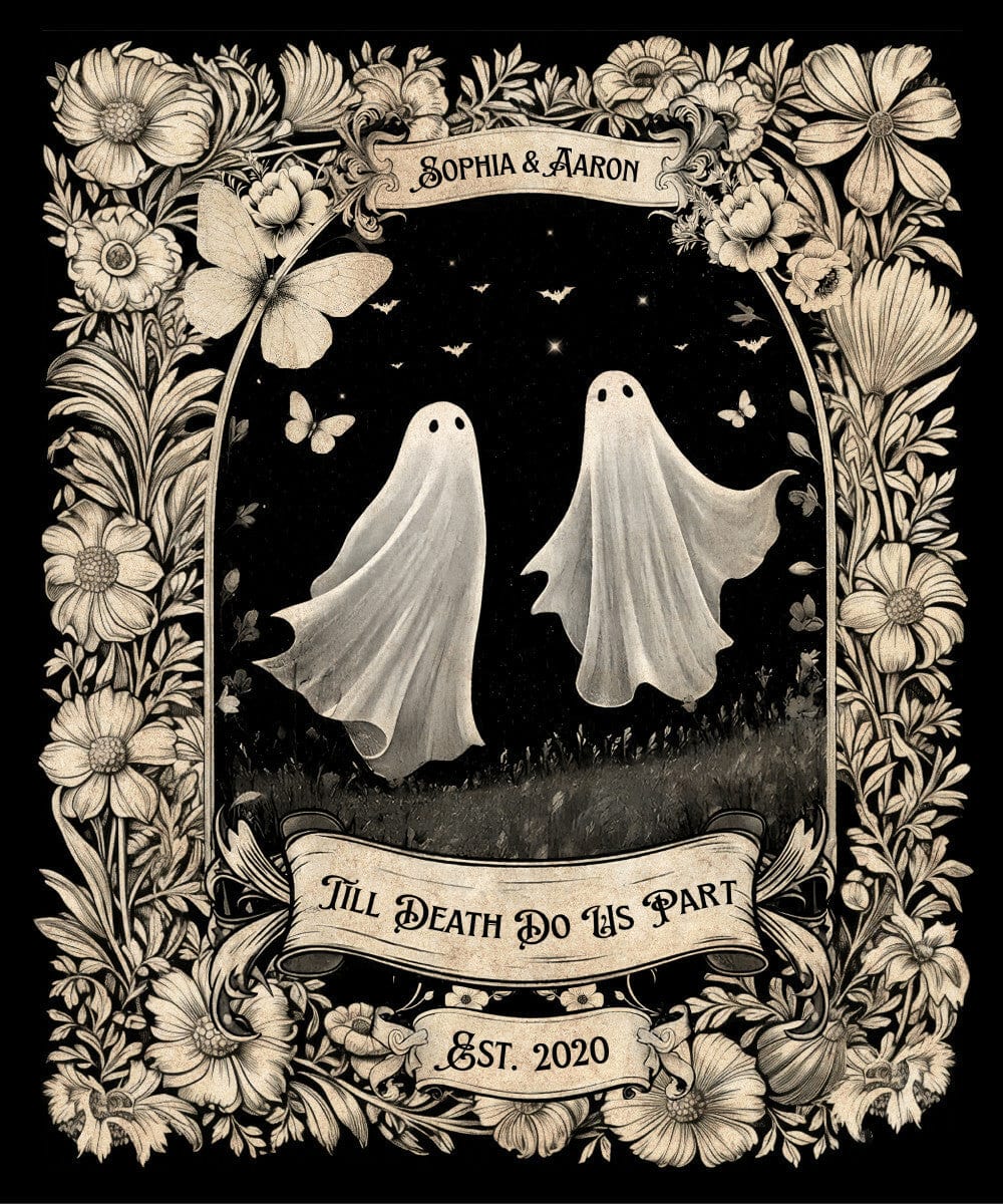 Gift for Couples Wife Husband Soulmate | Till Death Do Us Part Friendly Ghost Blanket