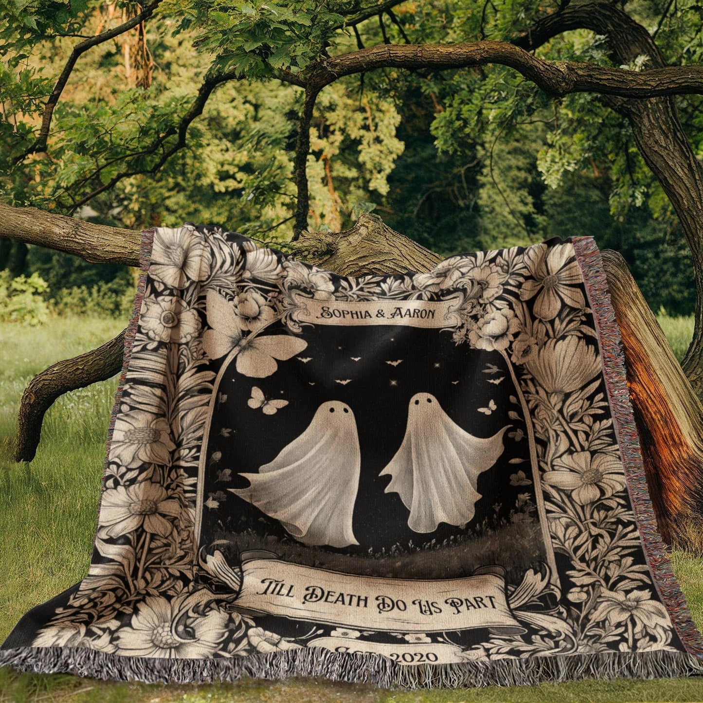 Gift for Couples Wife Husband Soulmate | Till Death Do Us Part Friendly Ghost Blanket