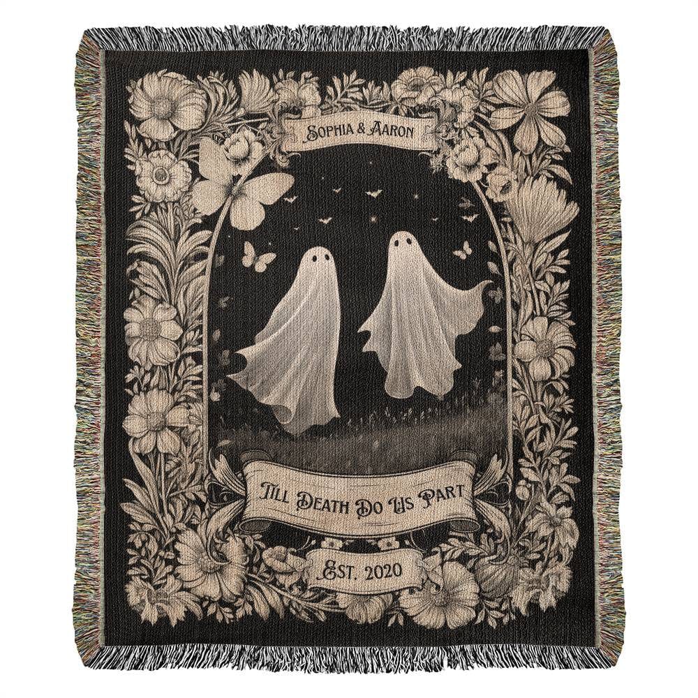 Gift for Couples Wife Husband Soulmate | Till Death Do Us Part Friendly Ghost Blanket