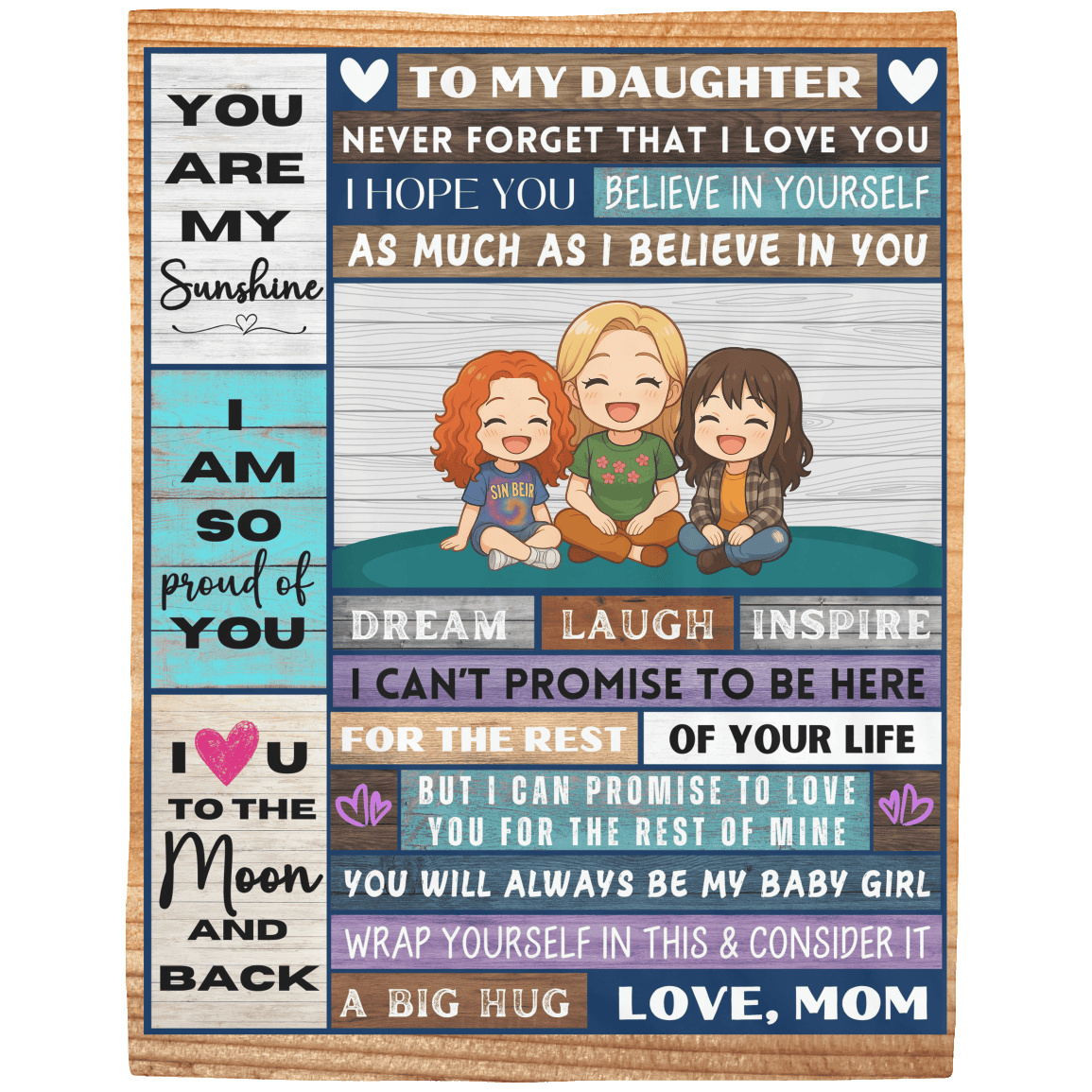Custom Mom/Dad to Daughter Blanket | Personalized Character Fleece Throw