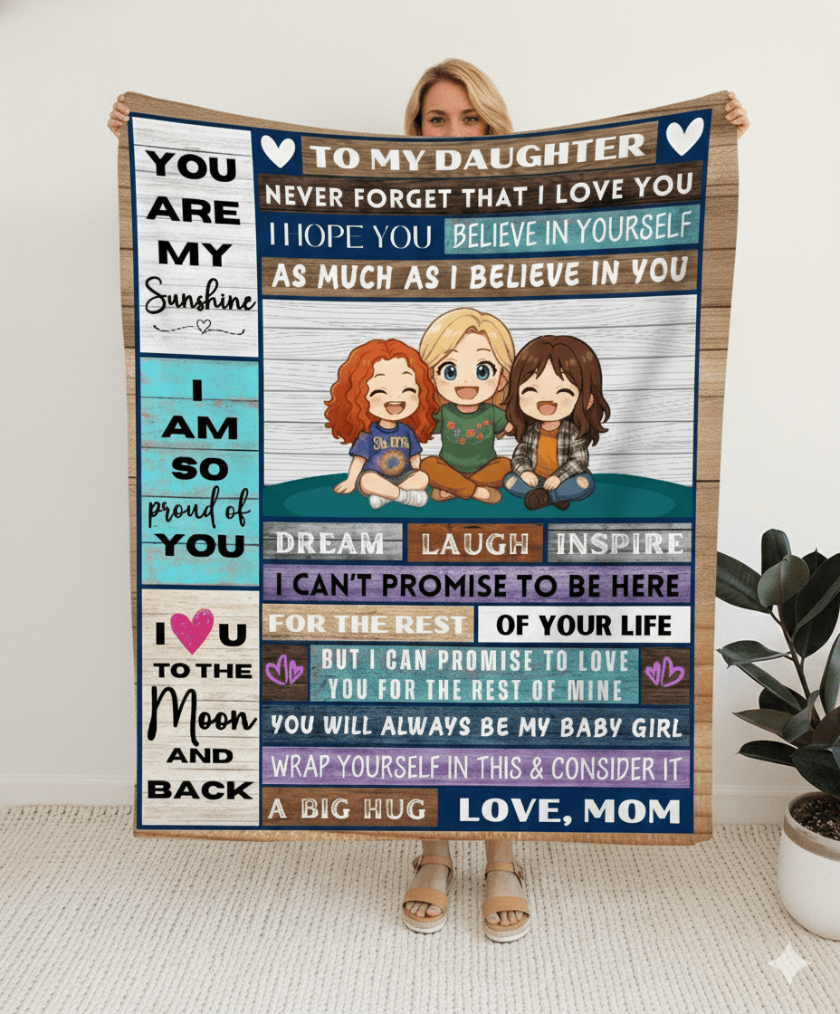 Custom Mom/Dad to Daughter Blanket | Personalized Character Fleece Throw