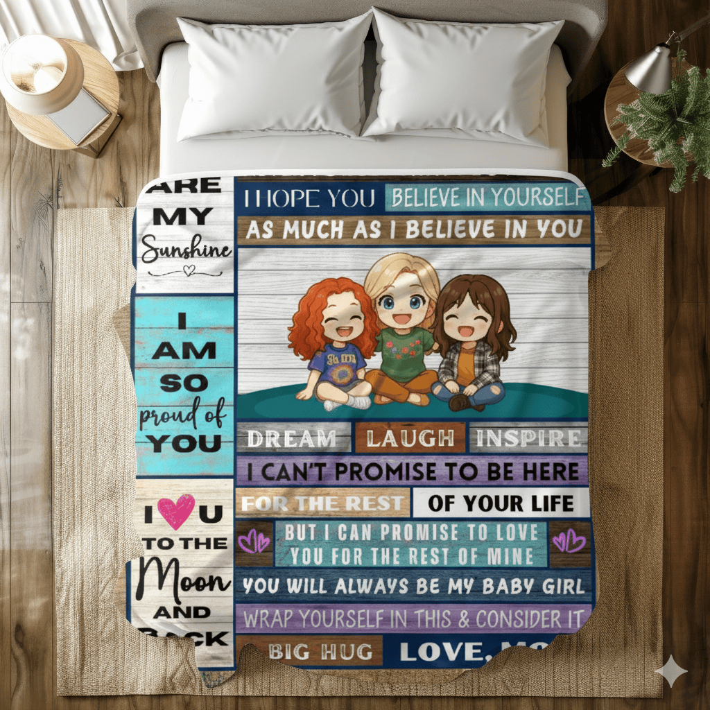 Custom Mom/Dad to Daughter Blanket | Personalized Character Fleece Throw