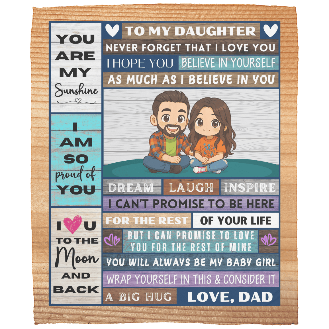 Custom Mom/Dad to Daughter Blanket | Personalized Character Fleece Throw
