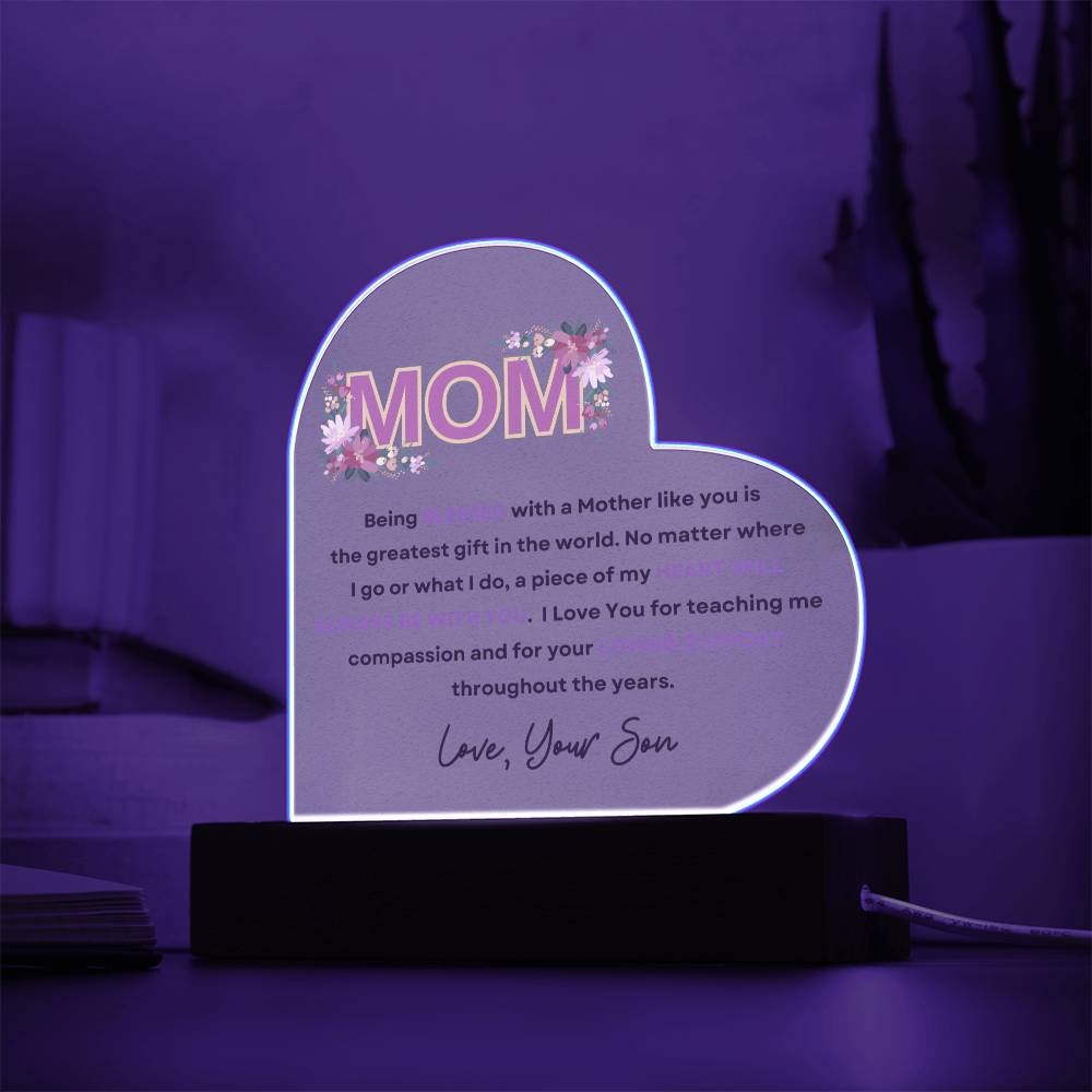 To Mom from Son Acrylic with LED Base