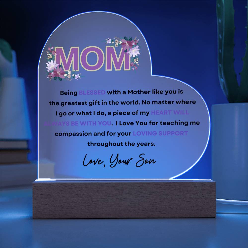 To Mom from Son Acrylic with LED Base