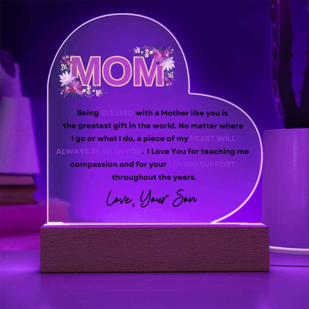 To Mom from Son Acrylic with LED Base