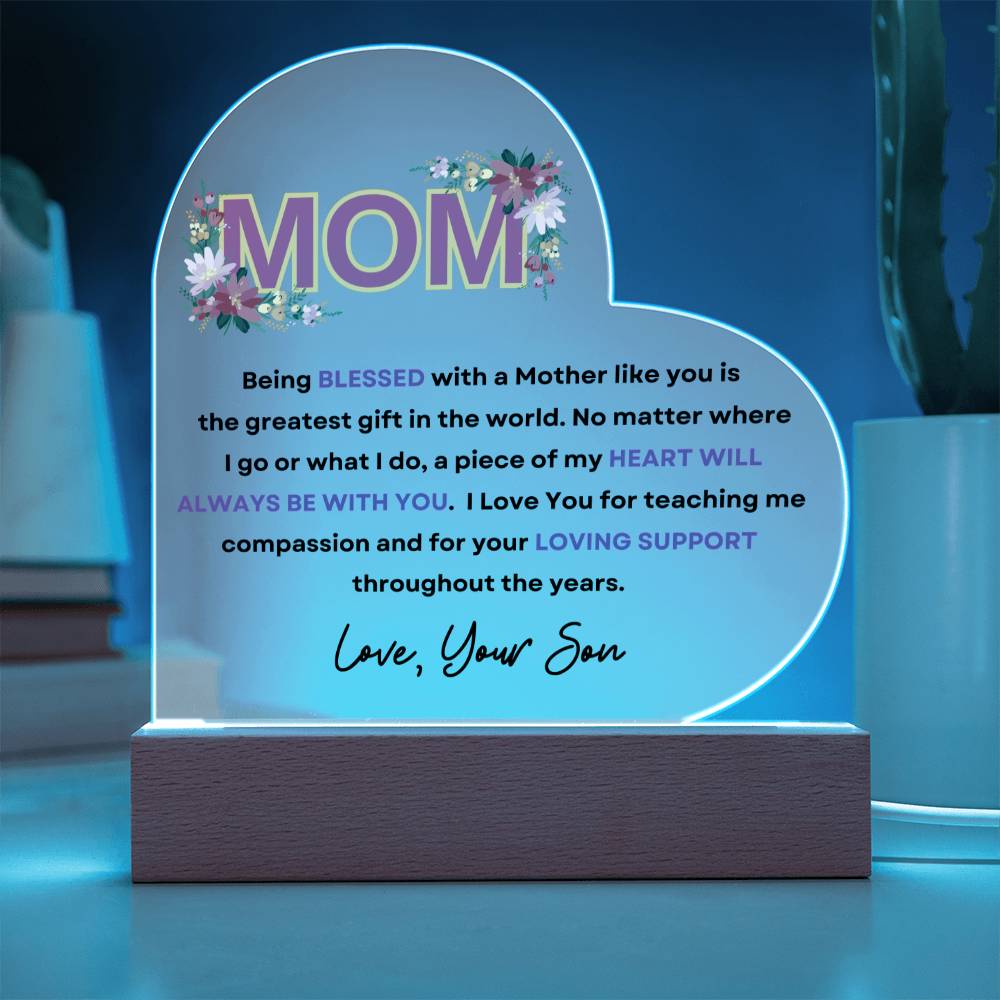 To Mom from Son Acrylic with LED Base