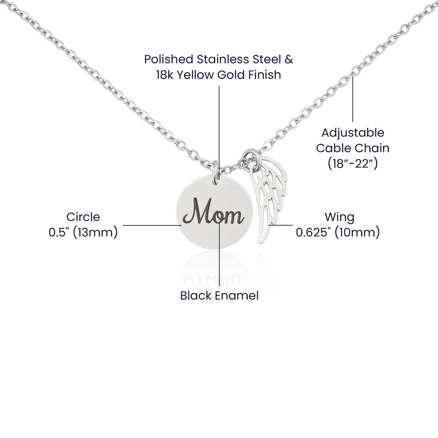 An emotional tribute necklace for mom, showcasing angel wings and a pendant with a heartfelt poem. The pendant is elegantly displayed against a serene backdrop, conveying everlasting love and fond memories.