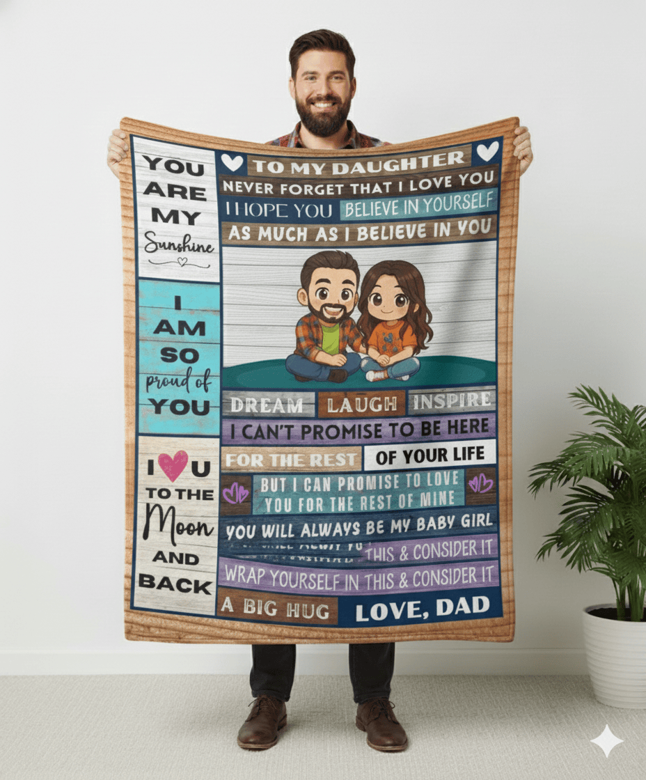 Custom Mom/Dad to Daughter Blanket | Personalized Character Fleece Throw
