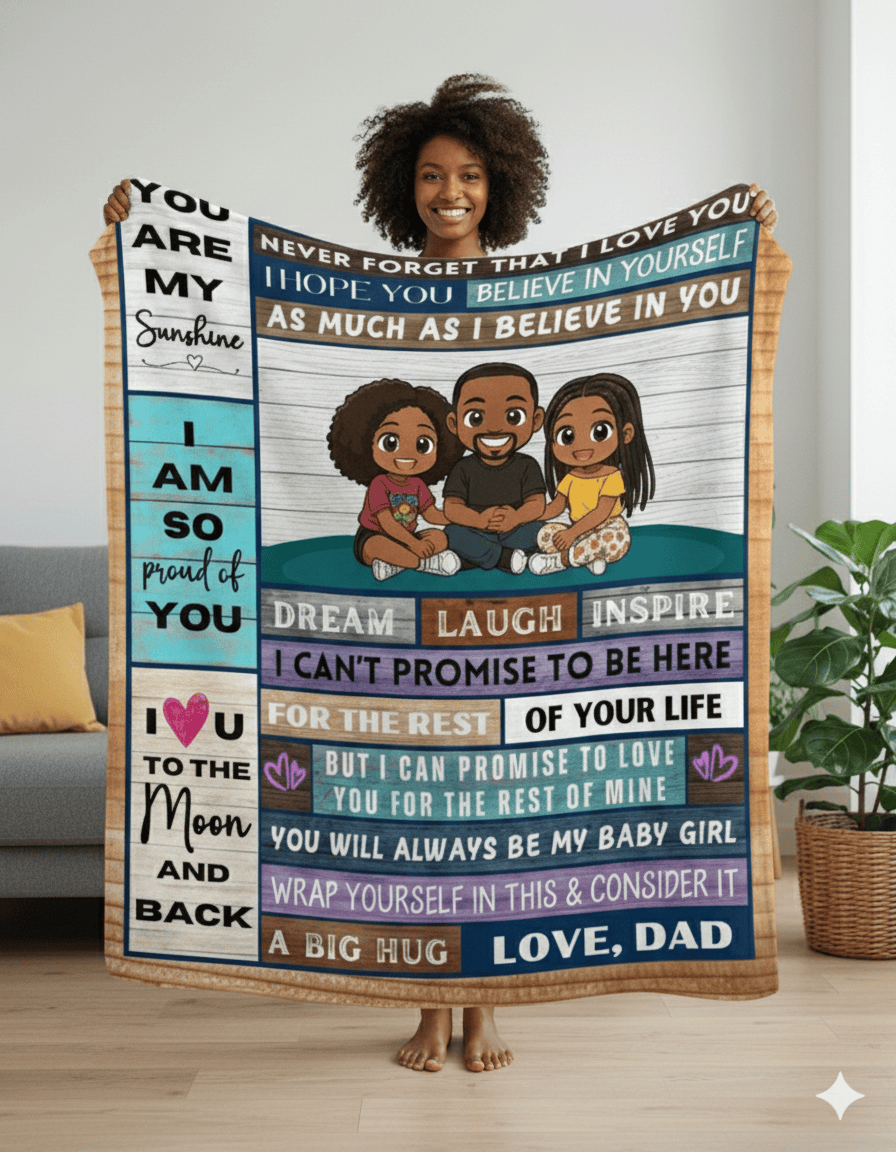 Custom Mom/Dad to Daughter Blanket | Personalized Character Fleece Throw