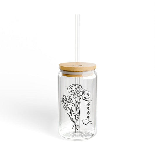 Personalized Birth Flower Coffee Cup with Straw